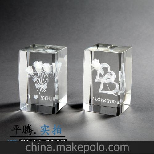 3d内雕水晶工艺品 k9水晶 水晶摆件 玫瑰图案 情人节礼品 花系